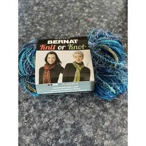 1 Bernat Yarn Knit Or Knot Bulky Novelty Turquoise Glitter Textured Scarf Yarn